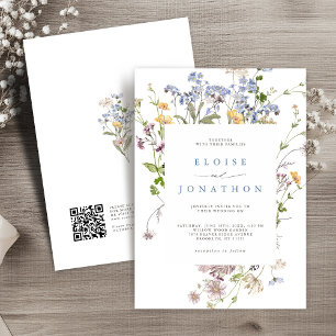 Vår Wildblomme Meadow Garden QR-kod Bröllop Inbjudningar