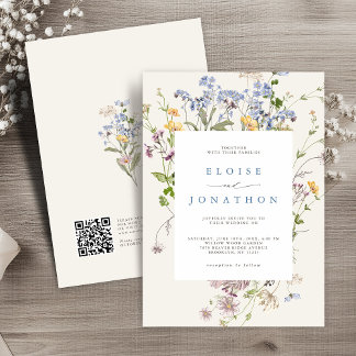 Vår Wildblomme Meadow Garden QR-koden Bröllop Inbjudningar
