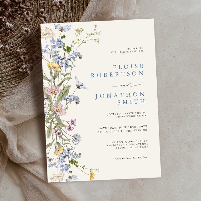 Vår Wildblomme Meadow Garden Wedding Inbjudningar (Spring Wildflower Meadow Garden Wedding Invitation)