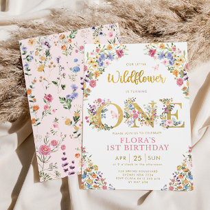 Vår Wildblomme Meadow Girl 1:a födelsedagen Party Inbjudningar