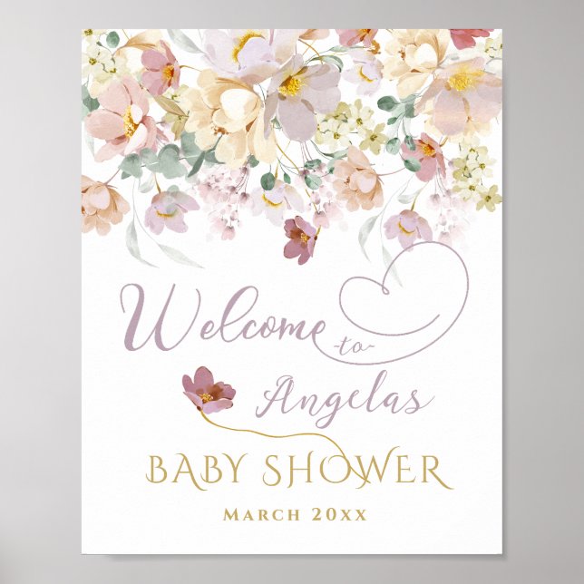 Vår Wildblommes Lila Baby Shower Välkommen Poster (Framsidan)