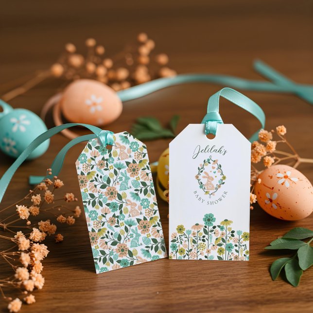 Vår Wildblommes Påskhare Baby Shower Presentetikett (Spring Wildflower Easter Bunny Baby Shower Gift Tags)