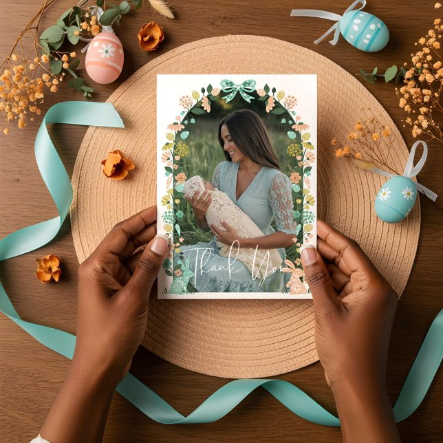 Vår Wildblommes Påskhare Baby Shower Tack Kort (Spring Wildflower Easter Bunny Baby Shower Thank You Card)