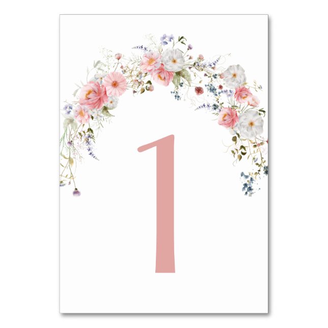 Vår Wildblommor Arch Rosa White Bröllop Bordsnummer (Framsidan)