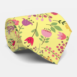 Vår Wildblommor Blommigt Design på Butter-Gulten Slips