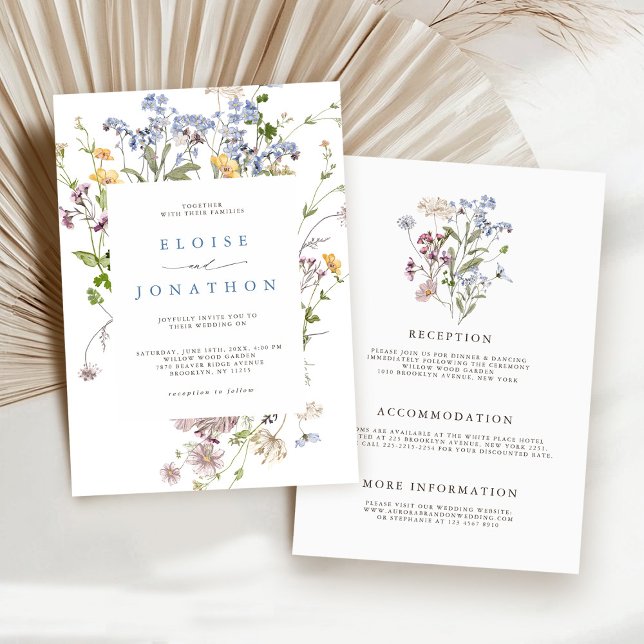 Vår Wildblommor Garden All i One Bröllop Inbjudningar (Pretty Spring Wildflower Meadow Garden All in One Wedding Invitation)