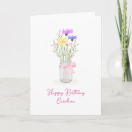 Vår Wildblommor i Mason Burk Vas Girl Birthday Kort