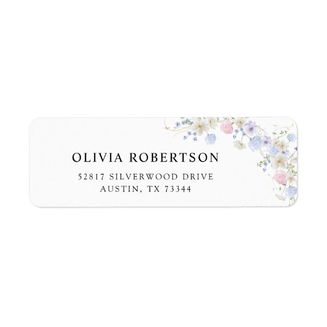 Vår Wildblommor Lila Rosa Bröllop Returadress Etikett (Framsidan)