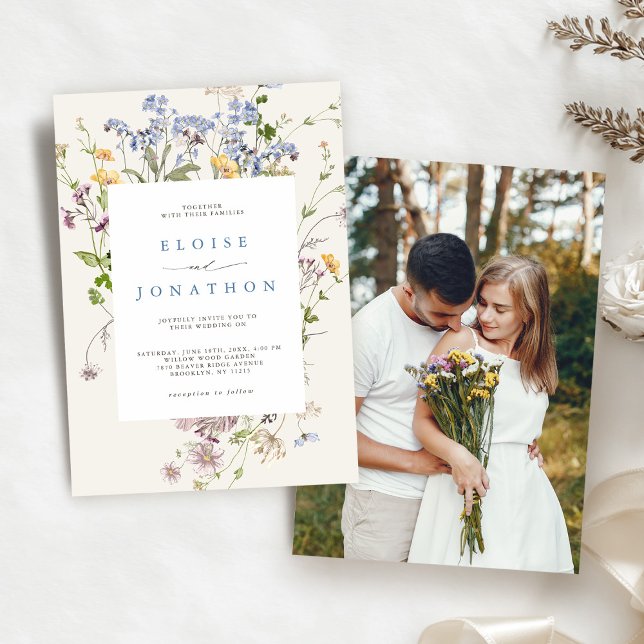 Vår Wildblommor Meadow Garden Photo Bröllop Inbjudningar (Spring Wildflower Meadow Garden Photo Wedding Invitation)