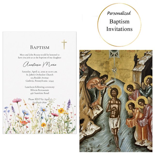 Vår Wildblommor Ortoodox Baptism Inbjudningar (Skapare uppladdad)