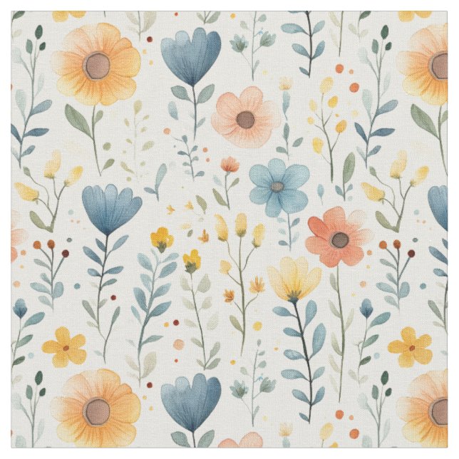 Vår Wildblommor på Benvit Tyg (Närbild)