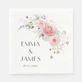 Vår Wildblommor Rosa White Bröllop Napkins Pappersservett