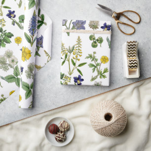 Vår Wildbloms Gult och Lila Blommigt Presentpapper