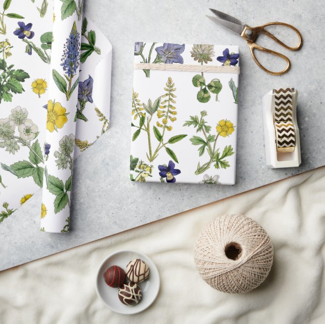 Vår Wildbloms Gult och Lila Blommigt Presentpapper (Hantverk)