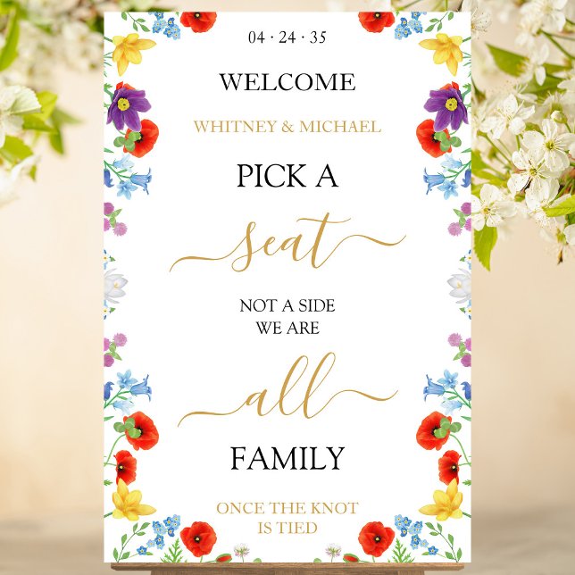Vår Wildbloms Plocka A Sätet Personlig Bröllop Poster (Spring Wildflower Pick A Seat White Personalized Wedding Poster)