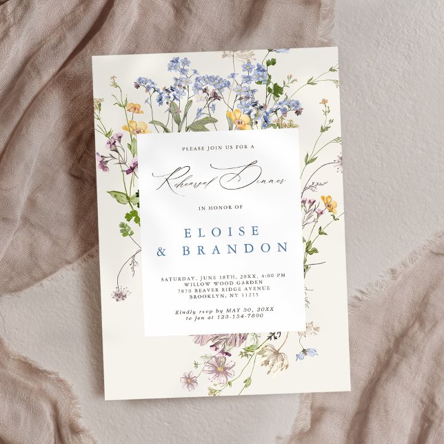 Vår Wildblomsmiddagen Meadow Garden Rehearsal Dinn Inbjudningar (Pretty Spring Wildflower Meadow Rehearsal Dinner Invitation)
