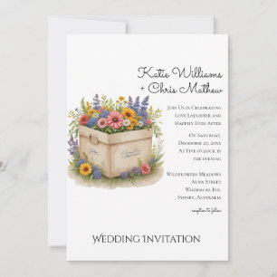 Vår Wildblomster Gift box QR-kod Foto Bröllop Inbjudningar
