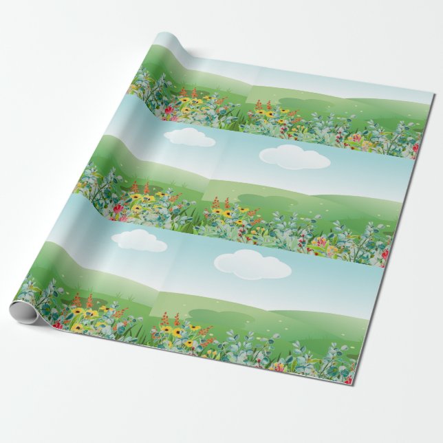 Vår Wildblomsterkraft eller Wrapping Papper Presentpapper (Utrullad)