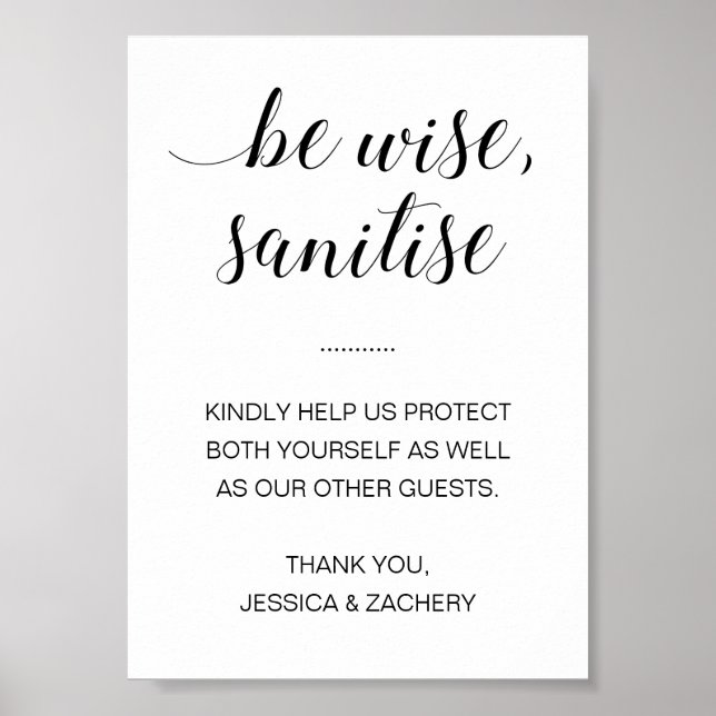 Var Wise Sanitise Handdesinfektionsmedel Bröllop Poster (Framsidan)