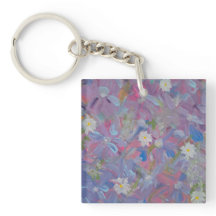 Vår Wonderland Blommigt Acrylic Square Keychain