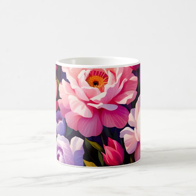 Vår Zen Soluppgång Rosa Blomsterträdgård  Kaffemugg (Center)