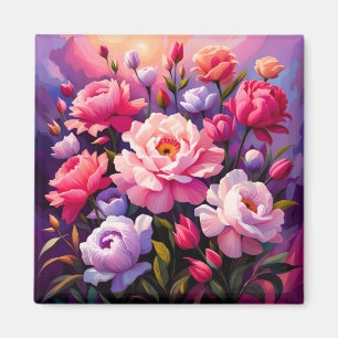 Vår Zen Soluppgång Rosa Blomsterträdgård Magnet