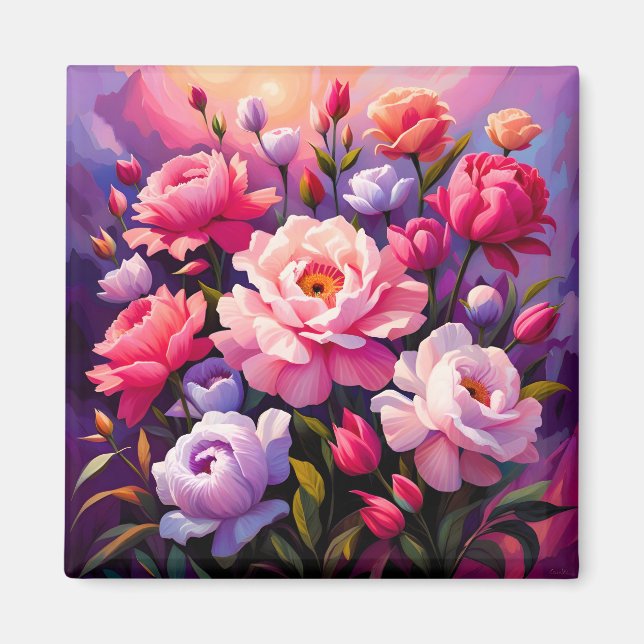 Vår Zen Soluppgång Rosa Blomsterträdgård  Magnet (Framsidan)