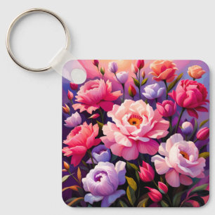 Vår Zen Soluppgång Rosa Blomsterträdgård Nyckelring