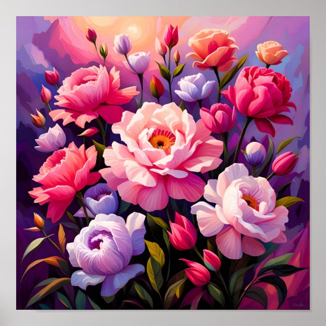 Vår Zen Soluppgång Rosa Blomsterträdgård  Poster (Framsidan)