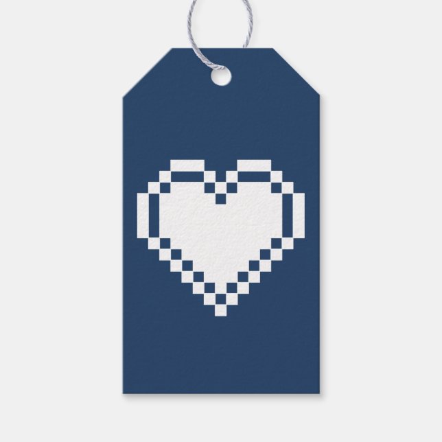 Våra 8-Bit Hjärtan i Marinblå Presentkort Presentetikett (Framsidan)