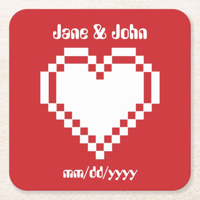 Våra 8-bitars Hearts i Cherry Papper Underlägg Kvadrat (Framsidan)