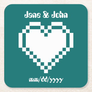 Våra 8-bitars Hearts i Teal Papper Underlägg Kvadrat