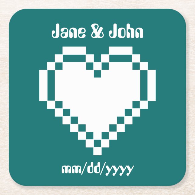 Våra 8-bitars Hearts i Teal Papper Underlägg Kvadrat (Framsidan)