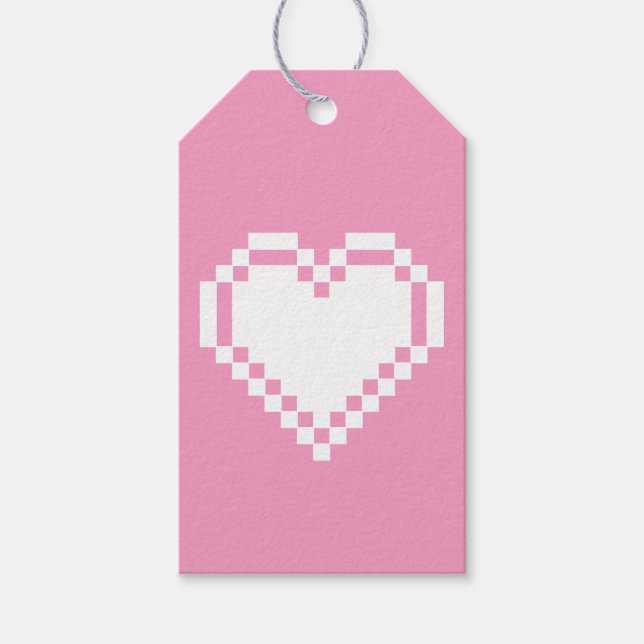 Våra 8-bitars hjärtan i Märkrn Petal Rosa Gift Presentetikett (Framsidan)