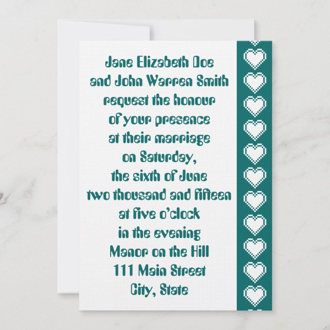 Våra 8-bitars utfrågningar i Teal Wedding-inbjudan Inbjudningar (Framsida)