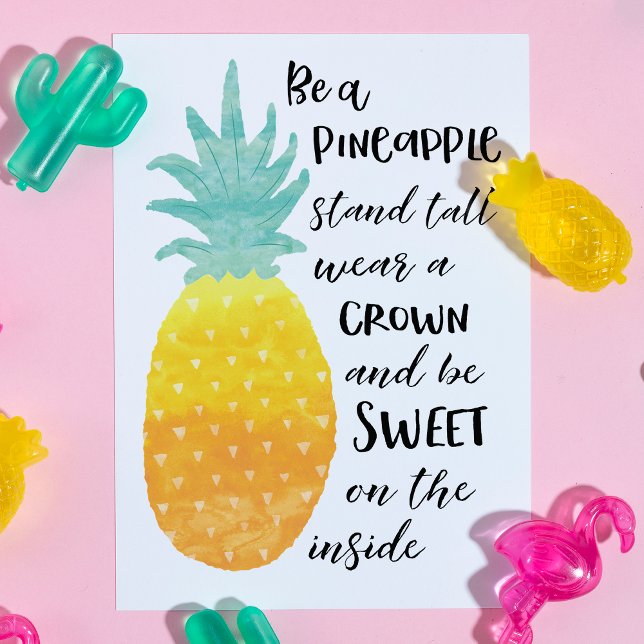 Vara en ananas inspirationstext för vattenfärgstyp vykort (The perfect card for anyone who wants to embrace their inner quirkiness & stay sunny all year around)