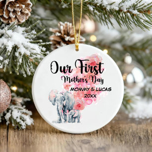 Våra första elefanter Mors dag Mamma och Baby Julgransprydnad Keramik
