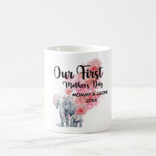 Våra första elefanter Mors dag Mamma och Baby Kaffemugg