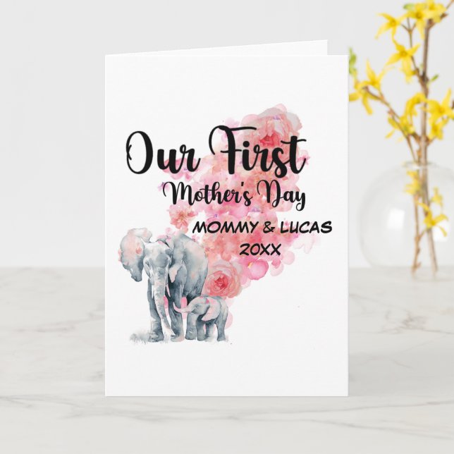 Våra första elefanter Mors dag Mamma och Baby Kort (Gul blomma)