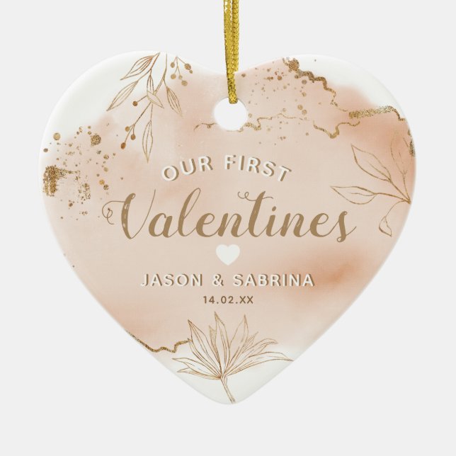 Våra första Valentineser Gift | Personlig Photo Julgransprydnad Keramik (Framsidan)