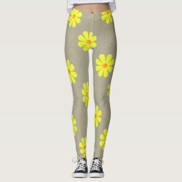 Våra gula blommor på en abstrakt grå bakgrund leggings