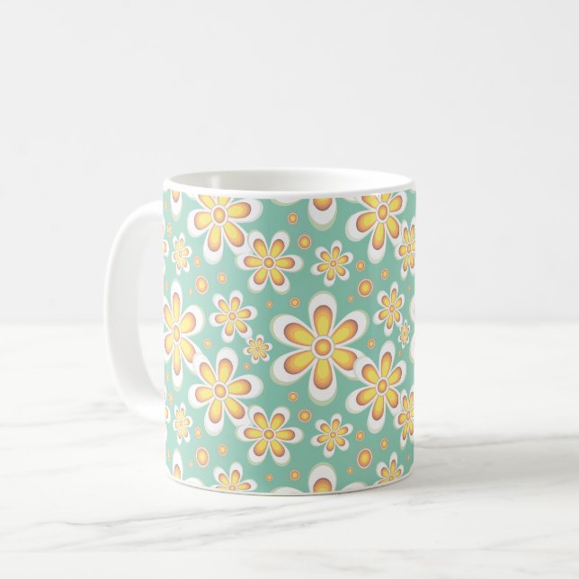 Våra gula blommor på grön bakgrund kaffemugg (Framsida vänster)