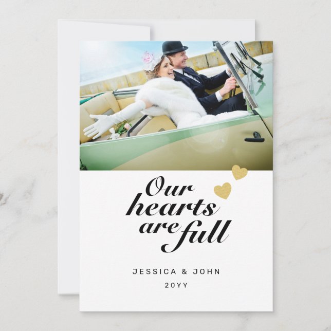 Våra hjärtan är Fullt 2 Photo Bröllop Tack Kort (Framsida)