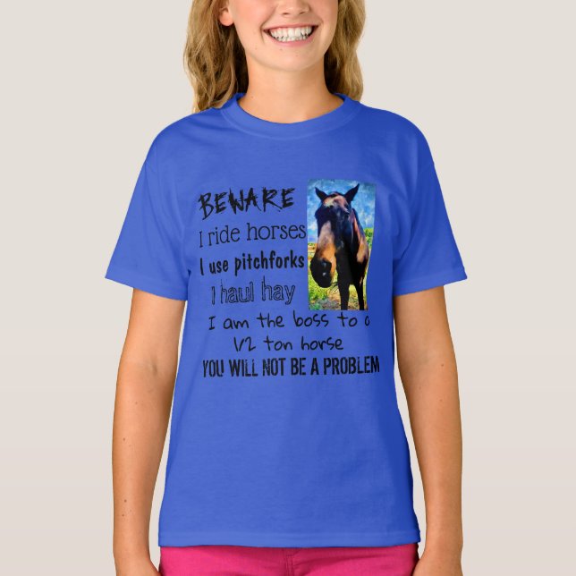 VARA - JAG RIDE HORSES - GIRL Blue T Shirt (Framsida)