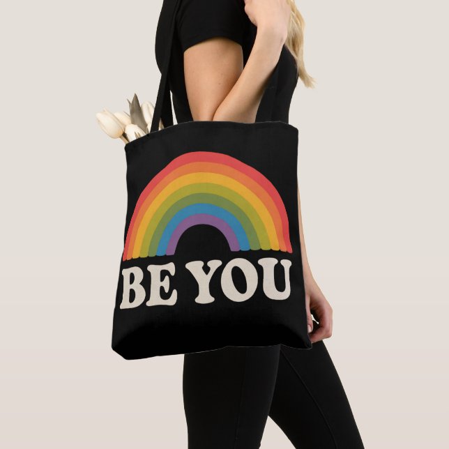 Vara Lesbisken Pride LGBTQ Ally Rainbow Retro Tygkasse (Närbild)