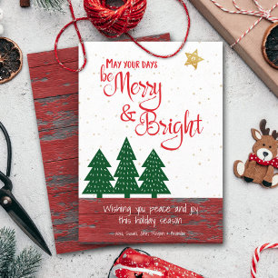 Vara Merry och Bright Guld Star Träd Red Rustic Wo Julkort