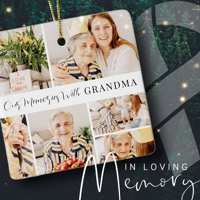 Våra minnen med Grandma Modern Photo Collage Julgransprydnad Keramik (Skapare uppladdad)