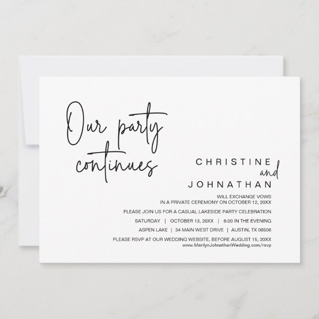 Våra Party fortsätter, Bröllop Elopement Middag Inbjudningar (Framsida)