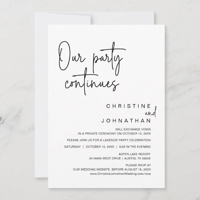 Våra Party fortsätter, Bröllop Elopement Middag Inbjudningar (Framsida)