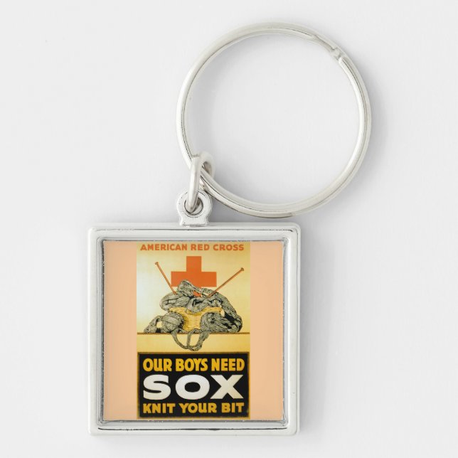 Våra pojkar behöver sox ~ Sticka din bit Fyrkantig Silverfärgad Nyckelring (Framsidan)